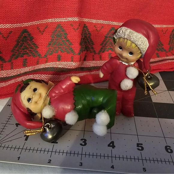 Holly Babes Collection Morehead Inc Snow Bunnies Figurines Boy and Girl w Bell - Picture 2 of 5